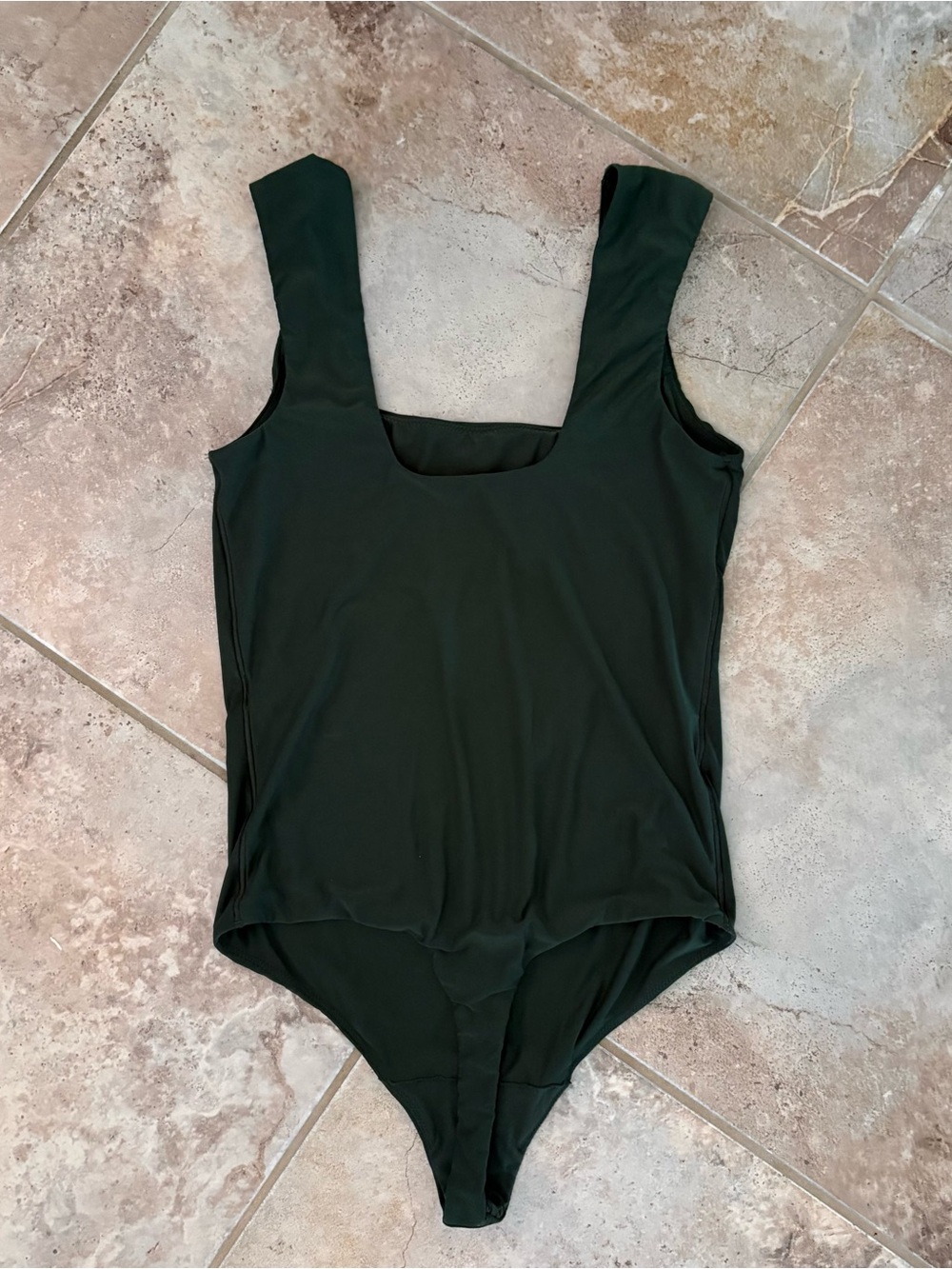 Aerie Smoothez Green Square Neck Body Suit One Piece Scoop Back Medium Soft - Picture 3 of 9